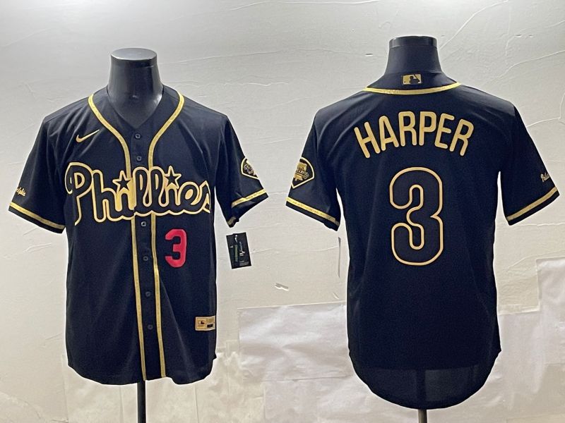 Men Philadelphia Phillies #3 Harper Black Gold Game 2025 Nike MLB Jersey style 3